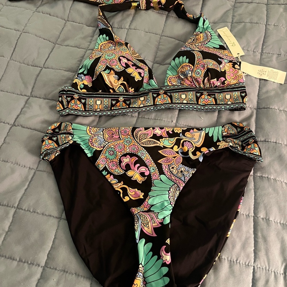 Sunshine 79 Black Multicolor bikini NWT Women’s size 14
